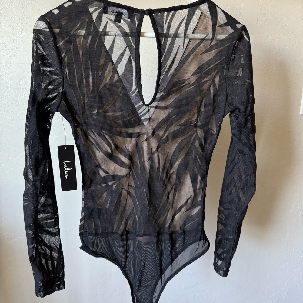 Lulu's Black Long Sleeve Graphic Cut Out Bodysuit